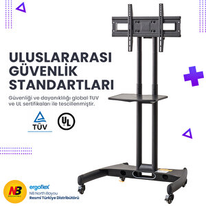 Nb Ergonomic Nb Ava1500-60-1p Lcd Led Oled Plazma Düz Panel Ekranlar Için 32-75 Inch Tuv Sertifikalı Tekerlekli Profosyonel Tv Sehpası