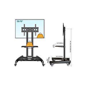 Ava1500-60-1p Düz Panel Ekranlar Için 32-75 Inch Uyumlu Tuv Sertifikalı Tekerlekli Tv Standı