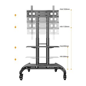 Ava1500-60-1p Düz Panel Ekranlar Için 32-75 Inch Uyumlu Tuv Sertifikalı Tekerlekli Tv Standı