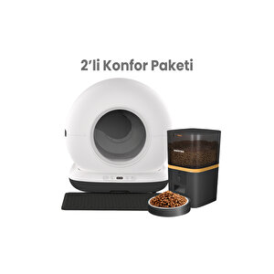 Akıllı Otomatik Kedi Tuvaleti Akıllı Mama Kabı 2 Li Kamerali Set Cb002s-qq005s Tr Garantili