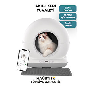Cb001 Akıllı Otomatik Kedi Tuvaleti, 75lt Hazneli, 45 Adet Çöp Torbası + Elekli Paspas