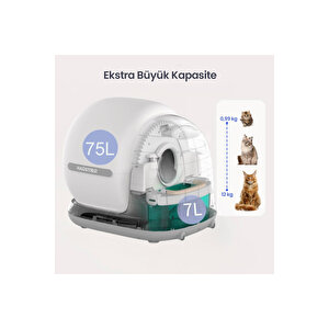 Cb001 Akıllı Otomatik Kedi Tuvaleti, 75lt Hazneli, 45 Adet Çöp Torbası + Elekli Paspas