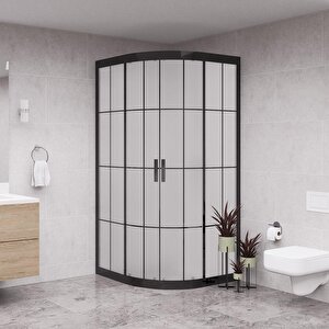 Black Luna 6mm Karolajlı Tam Kumlamalı Oval Duşakabin 120x120 cm