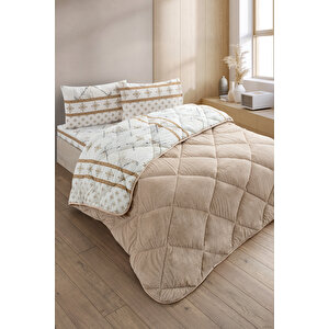 Veluna Tek Kişilik Wellsoft Yorgan Uyku Seti Lastikli Çarşaflı Yastık Kılıflı Tek Kişilik Uyku Seti Bej