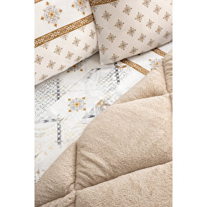 Veluna Tek Kişilik Wellsoft Yorgan Uyku Seti Lastikli Çarşaflı Yastık Kılıflı Tek Kişilik Uyku Seti Bej