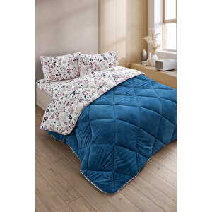 Morena Battal Boy Lüx Wellsoft Yorgan Çift Taraflı - 2 Adet Yastık Kılıflı Yorgan Seti 215x235 Cm Mavi