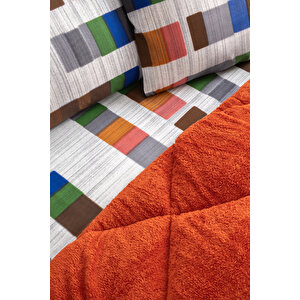 Veluna Tek Kişilik Wellsoft Yorgan Uyku Seti Lastikli Çarşaflı Yastık Kılıflı Tek Kişilik Uyku Seti Turuncu