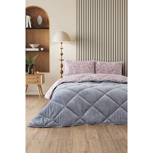 Nordelle Battal Boy Lüx Wellsoft Yorgan Çift Taraflı - 2 Adet Yastık Kılıflı Yorgan Seti 215x235 Cm Gri-Pudra