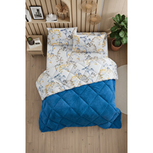 Nordelle Battal Boy Lüx Wellsoft Yorgan Çift Taraflı - 2 Adet Yastık Kılıflı Yorgan Seti 215x235 Cm Mavi-Sarı