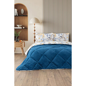 Nordelle Battal Boy Lüx Wellsoft Yorgan Çift Taraflı - 2 Adet Yastık Kılıflı Yorgan Seti 215x235 Cm Mavi-Sarı