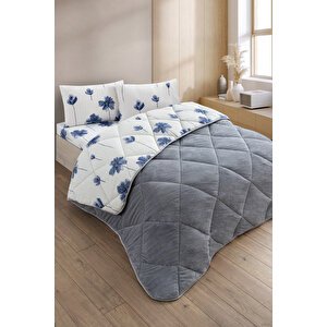 Nordelle Battal Boy Lüx Wellsoft Yorgan Çift Taraflı - 2 Adet Yastık Kılıflı Yorgan Seti 215x235 Cm Gri Mavi