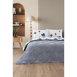 Nordelle Battal Boy Lüx Wellsoft Yorgan Çift Taraflı - 2 Adet Yastık Kılıflı Yorgan Seti 215x235 Cm Gri Mavi