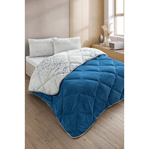 Evoria Tek Kişilik Wellsoft Yorgan Uyku Seti Lastikli Çarşaflı Yastık Kılıflı Tek Kişilik Uyku Seti Mavi