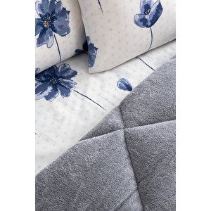 Nordelle Tek Kişilik Wellsoft Yorgan Uyku Seti Lastikli Çarşaf+yastık Kılıflı Tek Kişilik Uyku Seti Gri Mavi