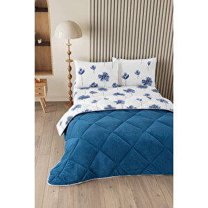 Nordelle Battal Boy Lüx Wellsoft Yorgan Çift Taraflı - 2 Adet Yastık Kılıflı Yorgan Seti 215x235 Cm Mavi