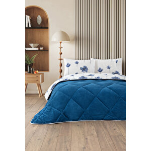 Nordelle Battal Boy Lüx Wellsoft Yorgan Çift Taraflı - 2 Adet Yastık Kılıflı Yorgan Seti 215x235 Cm Mavi