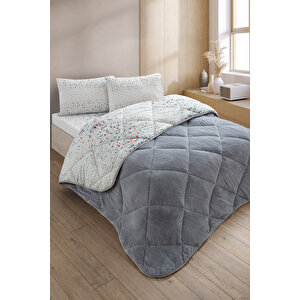 Evoria Tek Kişilik Wellsoft Yorgan Uyku Seti Lastikli Çarşaflı Yastık Kılıflı Tek Kişilik Uyku Seti Gri