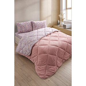 Nordelle Tek Kişilik Wellsoft Yorgan Uyku Seti Lastikli Çarşaf+yastık Kılıflı Tek Kişilik Uyku Seti Pudra