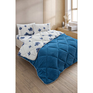 Nordelle Çift Kişilik Wellsoft Yorgan Uyku Seti Lastikli Çarşaf+yastık Kılıflı Çift Kişilik Uyku Set Mavi