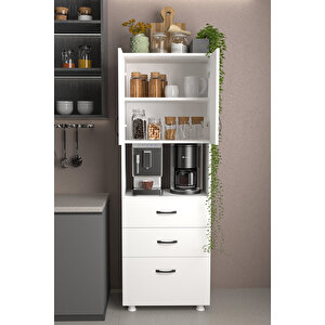 Fırın Mikro Dalga Bölmeli Kapaklı Çekmeceli Çok Amaçlı Boy Mutfak Balkon Dolabı Dr1002, One Size