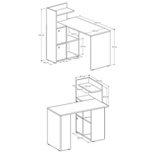 L Çalışma Masası Kitaplıklı Dolaplı Beyaz