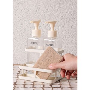 Metal Standlı Sıvı Sabunluk Krem 3 Parça