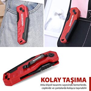Workpro Wp211026 Katlanır Çok Amaçlı Profesyonel Rötuş Maket Bıçağı + 14 Adet Yedek Bıçak