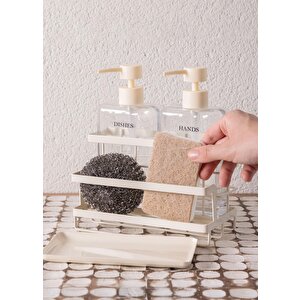 Metal Standlı Sıvı Sabunluk Krem 4 Parça