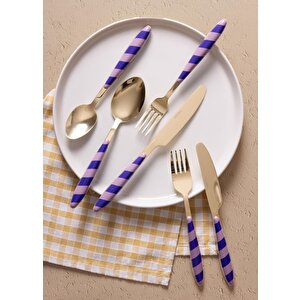 The Mia Joy Çatal Kaşık Bıçak Takımı Mor Gold 36 Parça