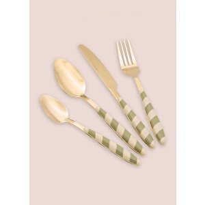 The Mia Joy Çatal Kaşık Bıçak Takımı Yeşil Gold 24 Parça