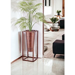 Prizma Vazo Saksıı Bakır Kaplama 70x30x30 Cm