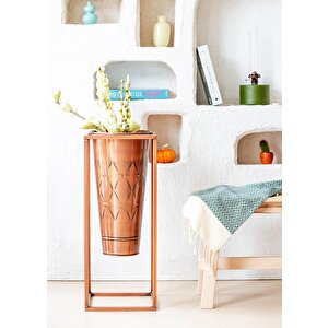 Prizma Vazo Saksıı Bakır Kaplama 70x30x30 Cm