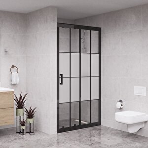 Black Nexa 6mm Karolajlı Yarım Kumlamalı Cam 1 Sabit 1 Sürgü İki Duvar Arası Duşakabin 138 cm