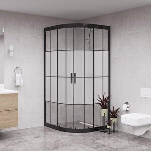 Black Luna 6mm Karolajlı Ortası Kumlamalı Oval Duşakabin 120x120 cm