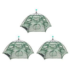 Şemsiye Balık Tuzağı 3 Adet 16 Göz Yengeç Kuş Balık Yakalama Tuzağı