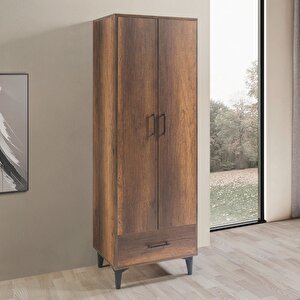 Dolap, Blesk 2 Kapaklı Çekmeceli Askılıklı Koyu Ceviz Gardırop