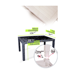 Rattan Masa 70x120 Sabit Masa - Bahçe Balkon Teras Masası  Orta Boy