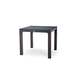 90x90 Rattan Camlı Masa Balkon Bahçe Teras Masası Kare Rattan Masa