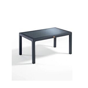 Rattan Masa 90x150 Sabit Camlı Masa - Bahçe Balkon Teras Masası A Plus Büyük Boy Large Masa