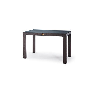 Rattan Masa 70x120 Sabit Camlı Masa - Bahçe Balkon Teras Masası A Plus Orta Boy Masa