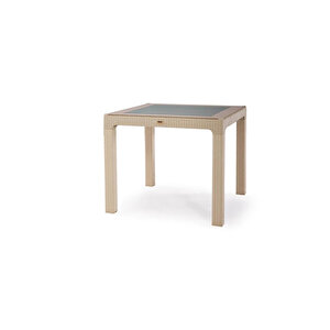 90x90 Rattan Camlı Masa Balkon Bahçe Teras Masası Kare Rattan Masa