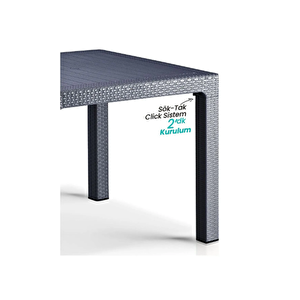 Rattan Masa 70x120 Sabit Camlı Masa - Bahçe Balkon Teras Masası A Plus Orta Boy Masa