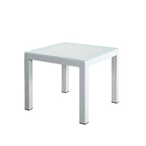 90x90 Rattan Camlı Masa Balkon Bahçe Teras Masası Kare Rattan Masa