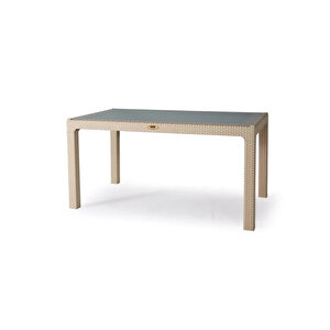Rattan Masa 90x150 Sabit Camlı Masa - Bahçe Balkon Teras Masası A Plus Büyük Boy Large Masa