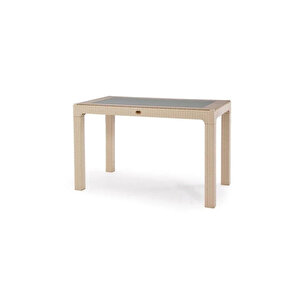 Rattan Masa 70x120 Sabit Camlı Masa - Bahçe Balkon Teras Masası A Plus Orta Boy Masa