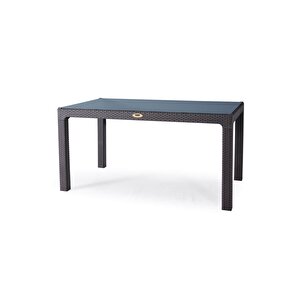 Rattan Masa 90x150 Sabit Camlı Masa - Bahçe Balkon Teras Masası A Plus Büyük Boy Large Masa