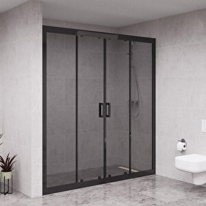 Black Verta 6mm Füme Cam Orta Açılır 2 Sabit 2 Sürgü İki Duvar Arası Duşakabin 154 cm