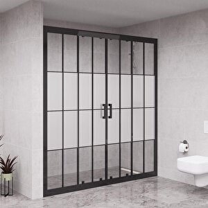 Black Verta 6mm Yarım Kumlamalı Karolajlı Orta Açılır 2 Sabit 2 Sürgü İki Duvar Arası Duşakabin 182 cm
