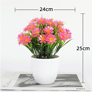 6lı Set Yapay Çiçek Papatya Beyaz Saksıda Karışık Renkler