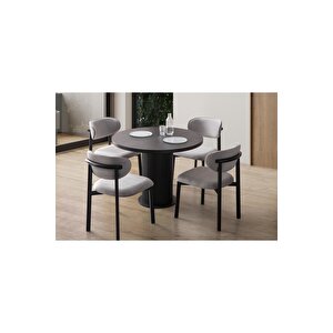 Alora Bohem 100 Çap 4 Sandalye Yuvarlak Mutfak Masa Seti̇ Senkron Si̇yah Siyah